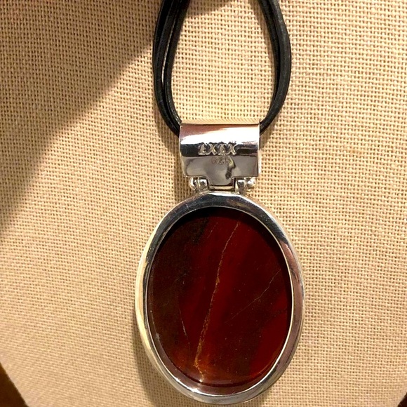 EXEX | CLAUDIA AGUDELO Carnelian Cabochon Sterling Silver Leather Necklace - Picture 3 of 6